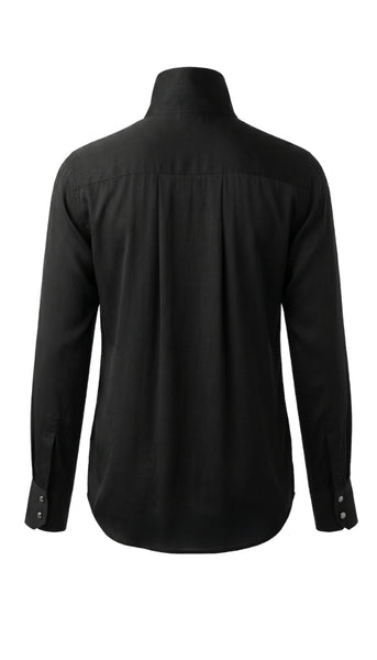 LongSleeve Tuxedo Top With High Collar