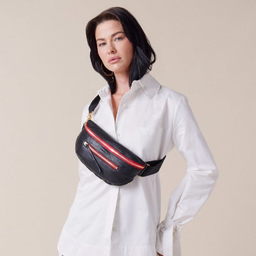 Charles Crossbody Medium-Black BG,Red Zip