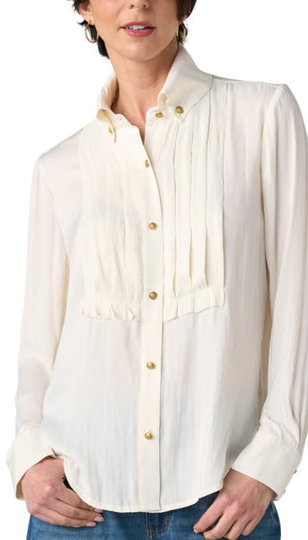 LongSleeve Tuxedo Top With High Collar