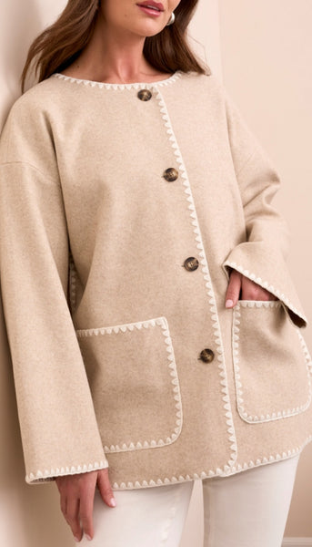 Long Sleeve Button Front Coat With Detach scarf