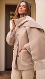 Long Sleeve Button Front Coat With Detach scarf