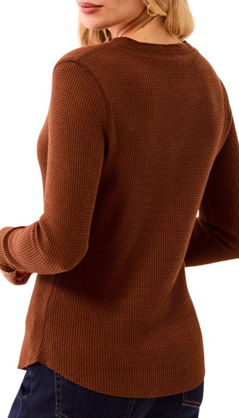 Brushed Waffle Knit Henley Long Sleeve
