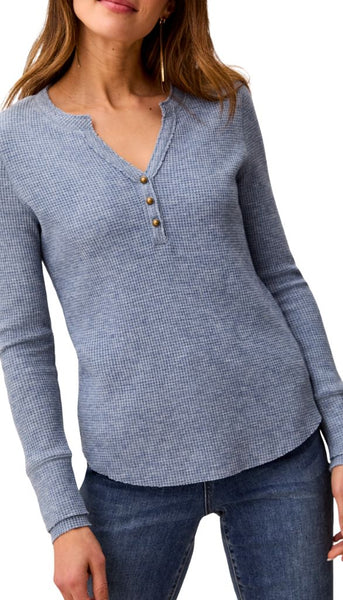 Brushed Waffle Knit Henley Long Sleeve