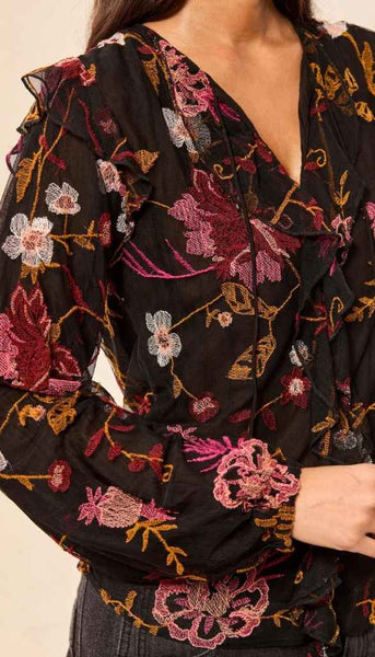 Long Sleeve Lined Blouse With Frill