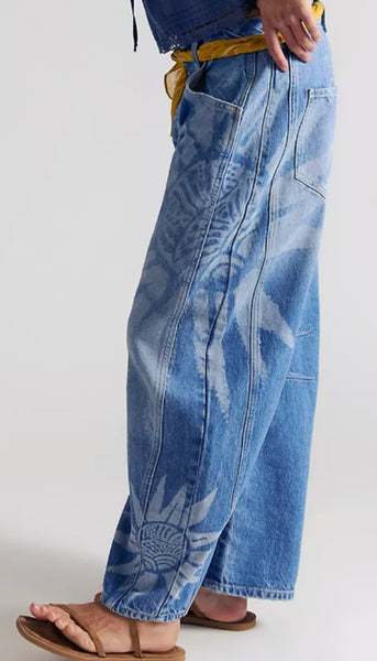 Good Luck Printed Barrel Jean- Sun Fade