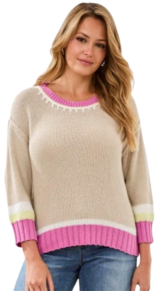 3/4 Sleeve Crew Neck With Stitch