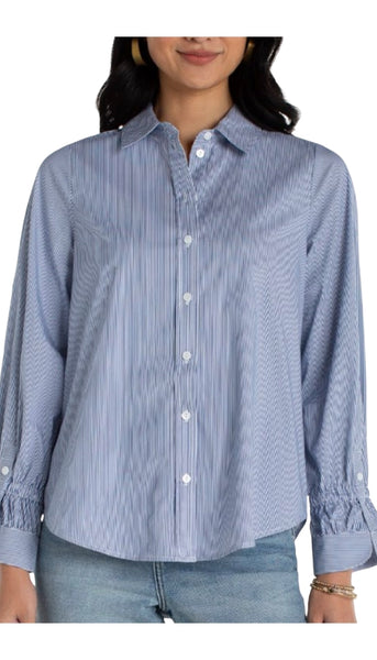 Adjustable Sleeve Button Front Top