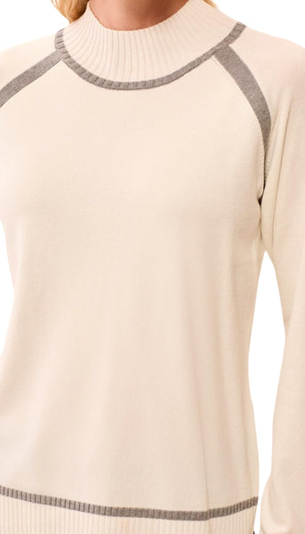 Long Sleeve Mock Neck Sweater With Tipping