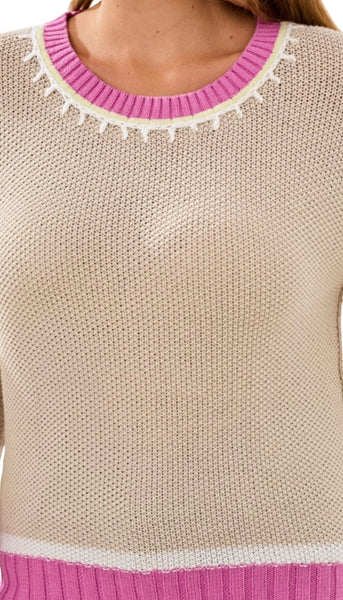 3/4 Sleeve Crew Neck With Stitch