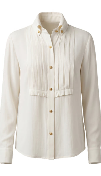 LongSleeve Tuxedo Top With High Collar