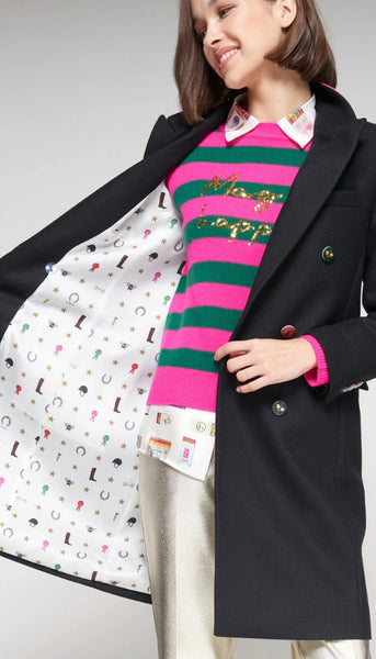 Double Breasted Long Coat With Bee Buttons