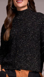 Mock Neck Puff Sleeve High Low Sweater