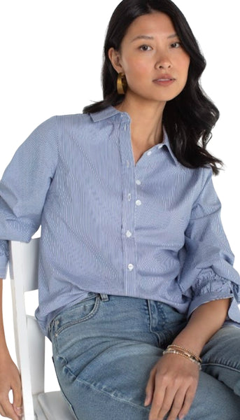 Adjustable Sleeve Button Front Top