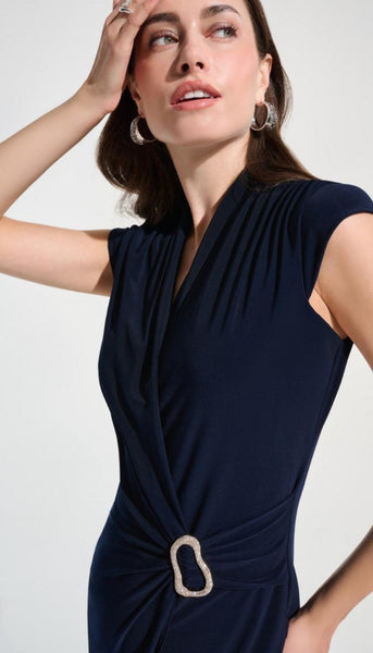 Silky Wrap Sheath Dress With Rhinestones