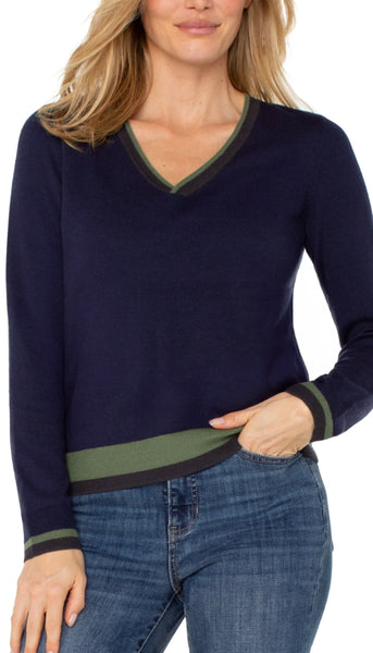 Long Sleeve V Neck Colorblock Sweater