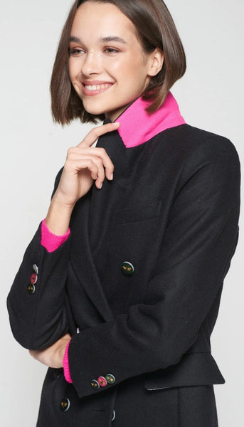 Double Breasted Long Coat With Bee Buttons