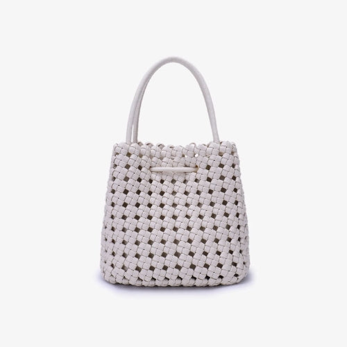 Perrie Bucket Mini Woven Square Tote - Off White
