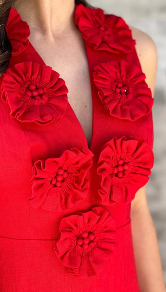 Red Sleeveless Midi Dress