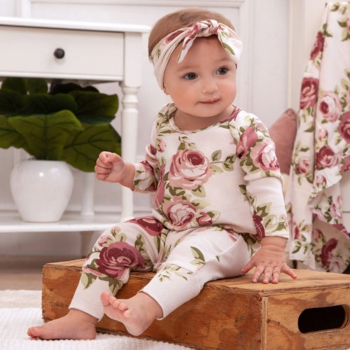 Cabbage Rose Zippered Romper 6-9M
