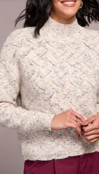 Mock Neck Puff Sleeve High Low Sweater