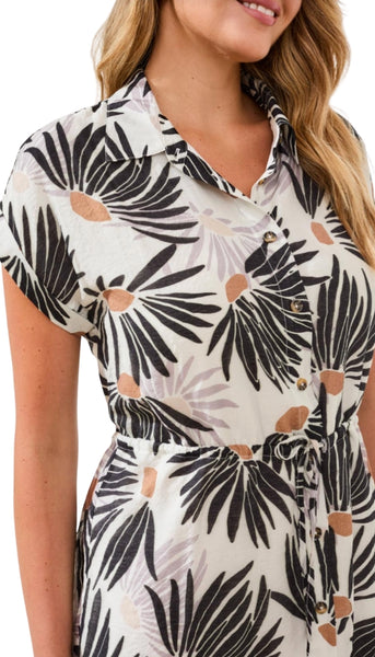 Lined Shirt Dress With Waist Drawcord