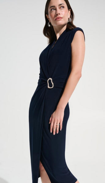 Silky Wrap Sheath Dress With Rhinestones