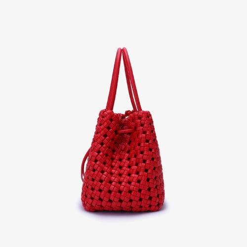 Perrie Bucket Mini Woven Square Tote - Red