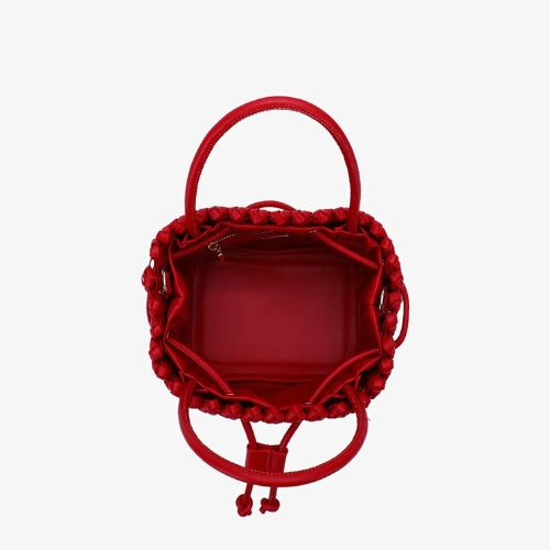 Perrie Bucket Mini Woven Square Tote - Red