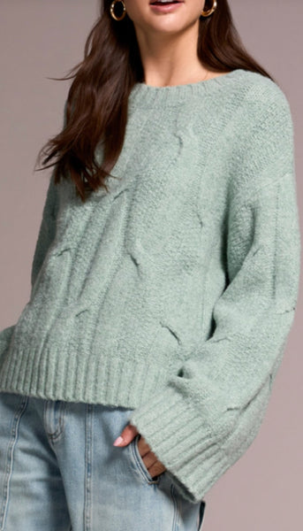 Crew Neck Loose Fit Cable Sweater
