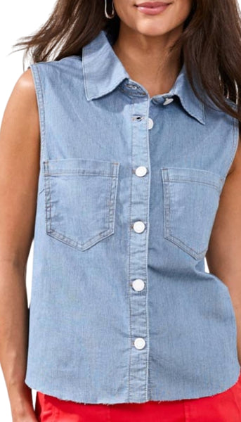 Crop Sleeveless Button Down Shirt