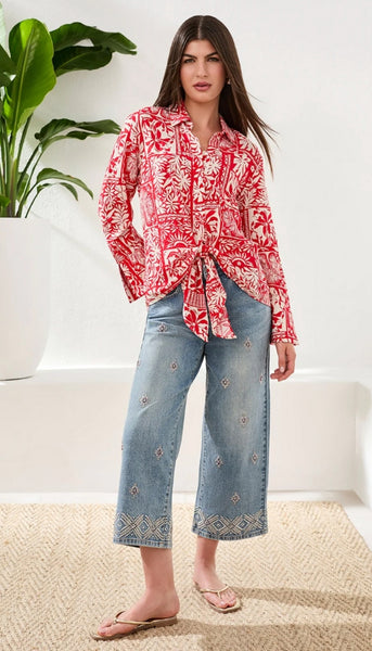 Long Sleeve Blouse With Tie Front