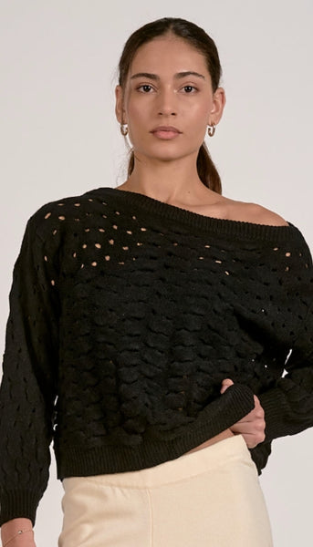 Wide Neck Open Knit Sweater