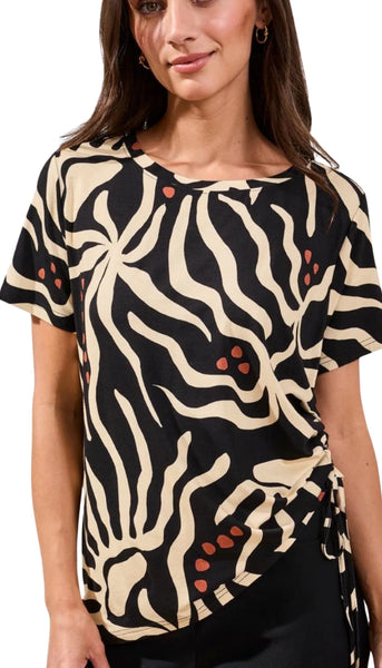 Short Sleeve Crew Neck Top With Ruching