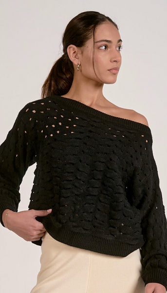 Wide Neck Open Knit Sweater