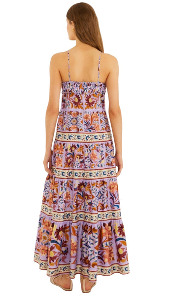 Flower Tiles Sleeveless Tiered Maxi