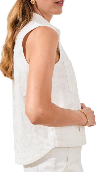 Crop Sleeveless Button Down Shirt