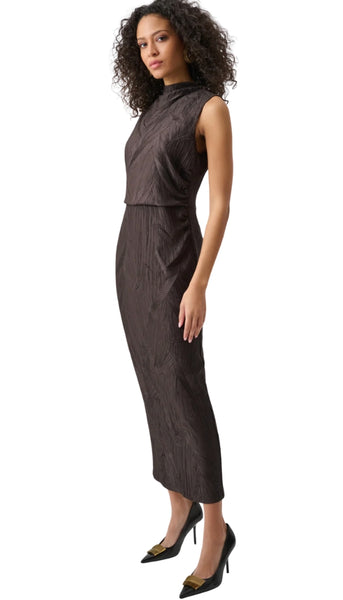 Pleated Satin Sleeveless Midi