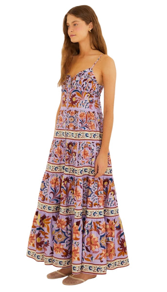 Flower Tiles Sleeveless Tiered Maxi