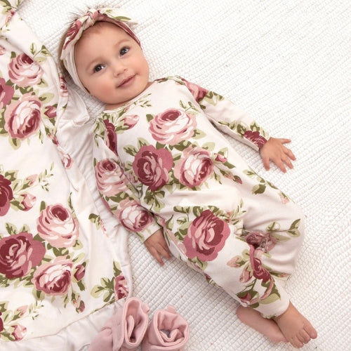 Cabbage Rose Zippered Romper 6-9M