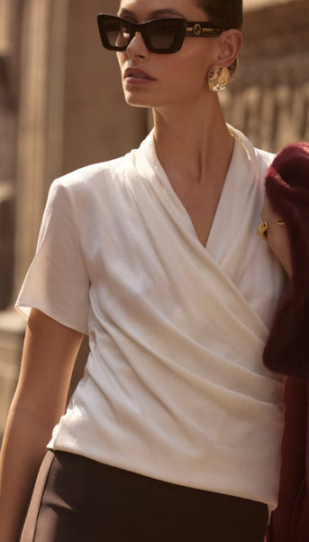 Satin And Silky Knit Wrap Top