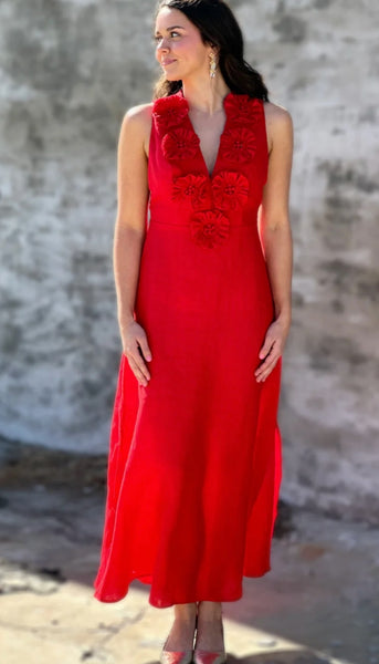 Red Sleeveless Midi Dress