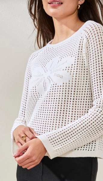 Bell Sleeve Boat Neck Open Stitch