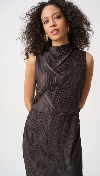 Pleated Satin Sleeveless Midi