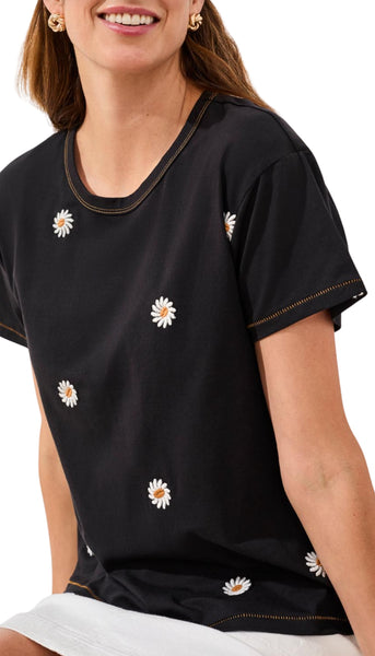 Short Sleeve Crew Neck Top With Embroidery