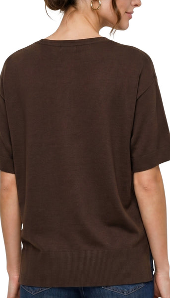Short Sleeve Vneck Popover Sweater