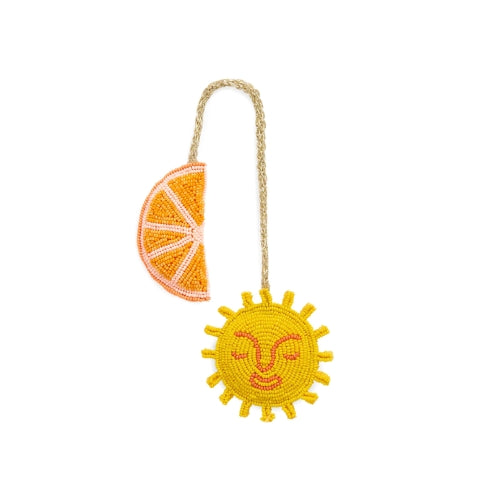 Beaded Bag Charm Keyring-Orange, Sun