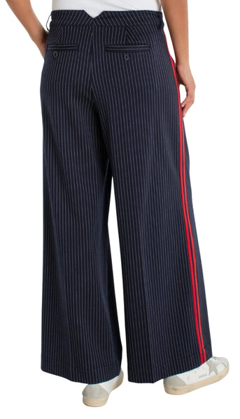 Wide Leg Pleated Trouser With Side Stripe
