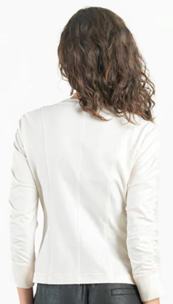 Liquid Leather Ruched Zip 3/4 Sleeve Jacket