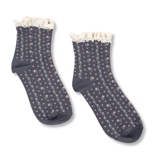 Rosebud Waffle Knit Ankle Socks