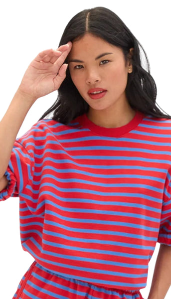 Short Sleeve Oversized Sweatshirt-Strip